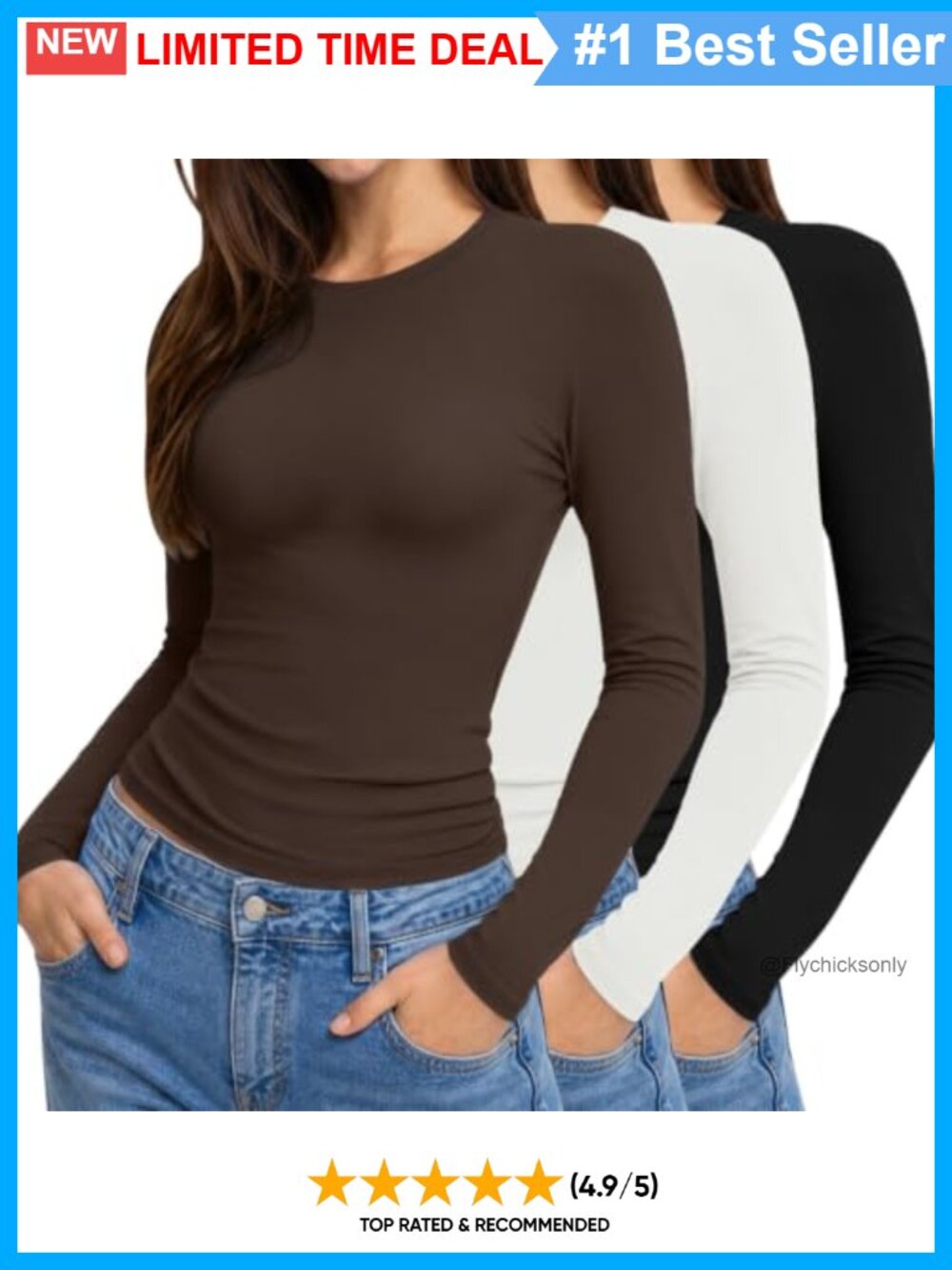 Women's Long Sleeve Crewneck Fitted Workout Tops 3 Pack Nylon Spandex